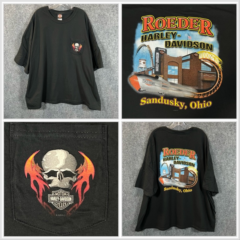 Harley Davidson '03-'05 Made in USA 5XL Roeder Sandusky, Ohio SS Pocket T-Shirt